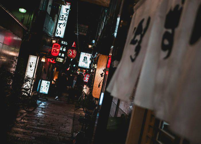 Hozenji Yokocho at night, giving an insight into the traditional backstreets of Osaka.